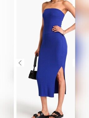 $215 Silk Blend Enza Costa Ribbed Jersey Midi Skirt in Royal Blue - Size M
